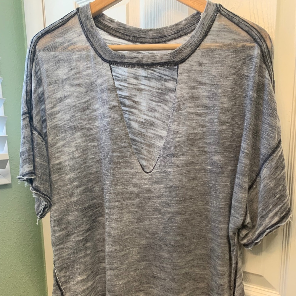 Free People Jordan Burnout V-Neck Choker Tee, Size XS, Blue